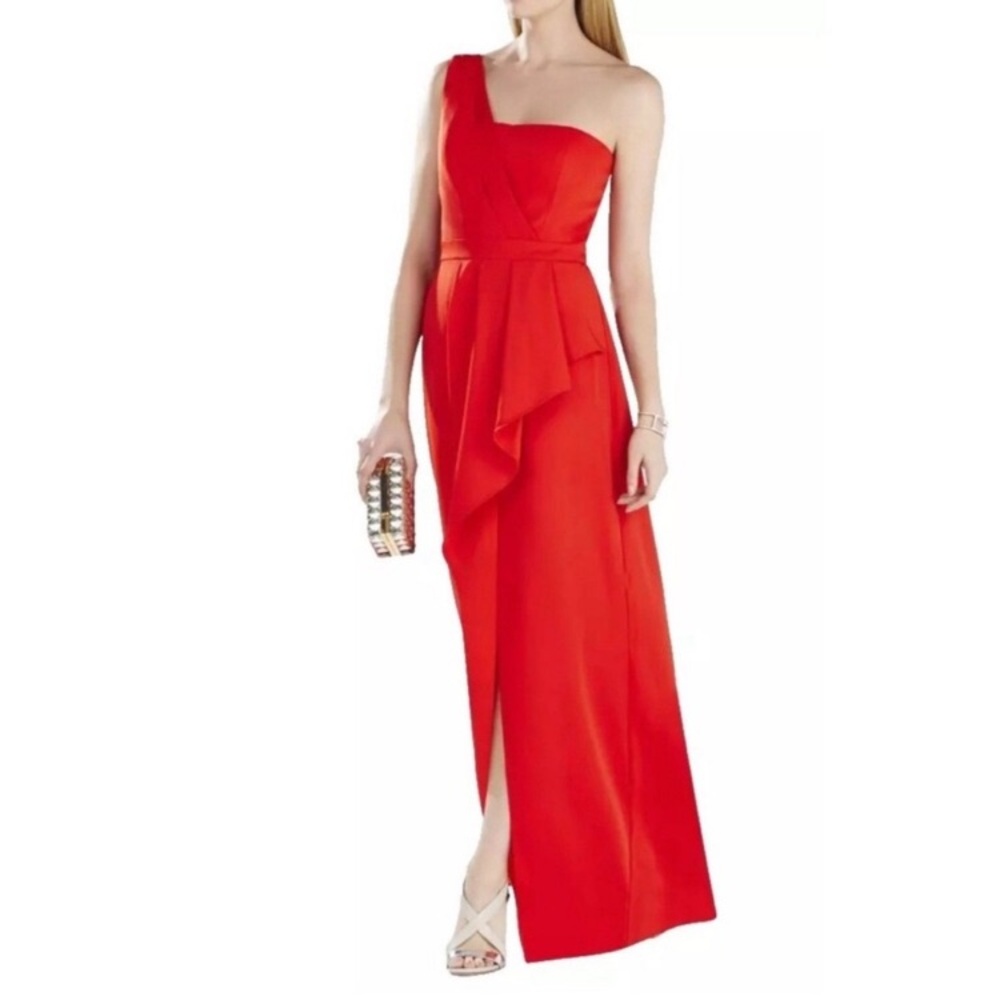 BCBGMaxAzria Vibrant Red one shoulder formal Dress - Picture 3 of 10